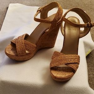Stuart Weitzman Minx Woven Cork Wedge Sandals
